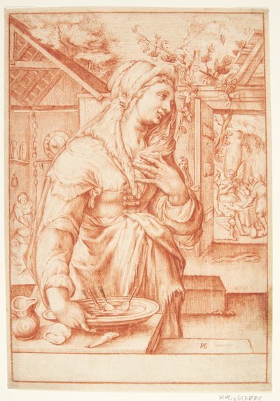 Sarah på kjøkkenet av Hendrick Goltzius