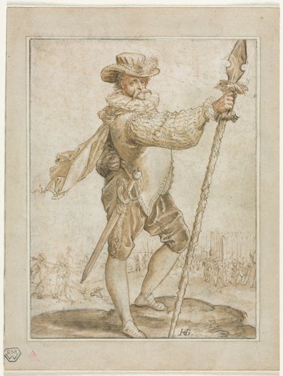 Stående offiser holder et villspyd av Hendrick Goltzius