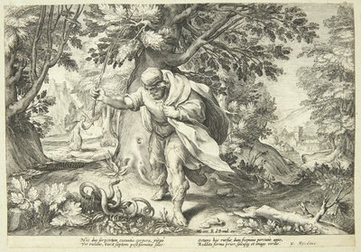 Teiresias slår to parrende slanger med staven sin av Hendrick Goltzius
