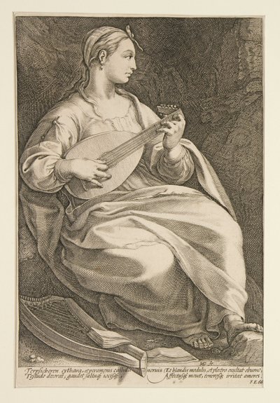 Terpsikhore, blad 5 fra serien De ni musene av Hendrick Goltzius