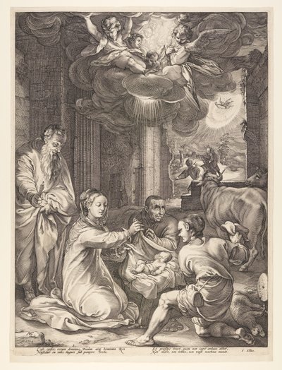 Hyrdenes tilbedelse, fra Kristi fødsel og tidlige liv av Hendrick Goltzius