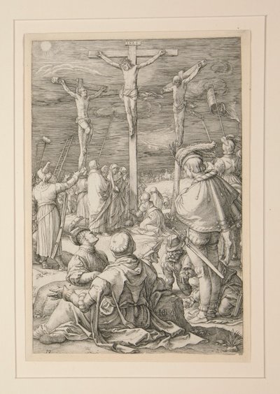 The Crucifixion (Christ on the Cross), fra The Passion, #10 i en serie med 12 graveringer av Hendrick Goltzius