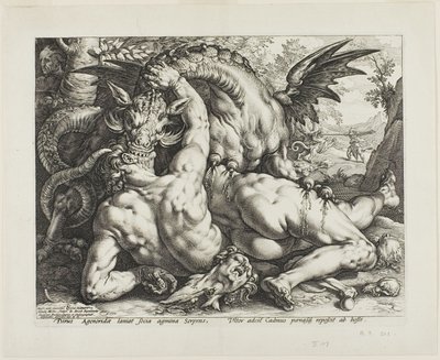 Dragen som sluker følgesvennene til Cadmus av Hendrick Goltzius