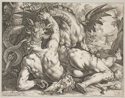 Dragen sluker følgesvennene til Cadmus av Hendrick Goltzius