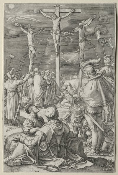 The Passion: Kristus av korset mellom de to tyvene av Hendrick Goltzius