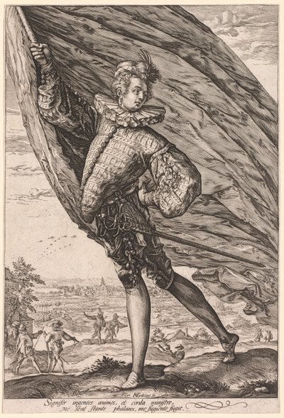 Fanebæreren, vendt mot venstre av Hendrick Goltzius