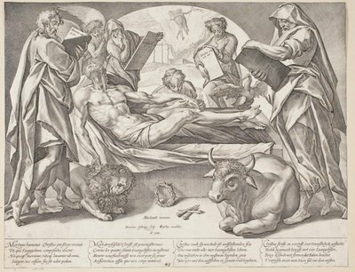 Den døde Kristus og de fire evangelisten av Hendrick Goltzius