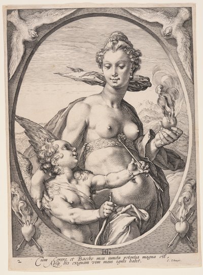 Venus og Amor, fra Tre hedenske guder eller gudinner av Hendrick Goltzius