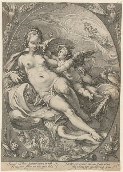 Venus og Cupido, blad 2 i serien «Tre gudinner» av Hendrick Goltzius