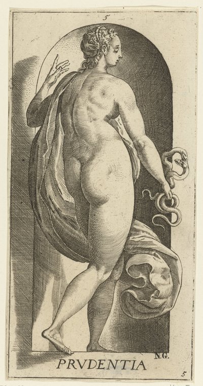 Forsiktighet Prudentia (tittel på objekt) De syv dyder (serietittel) av Hendrick Goltzius