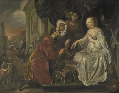 Rebecca mottar gaver fra Abrahams tjener av Hendrick Heerschop