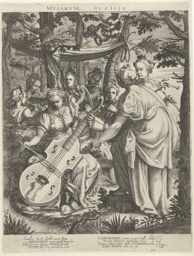 Concert van de muzen op de Parnassus Offices of the Muses (tittel på objekt) av Hendrick Hondius (I)