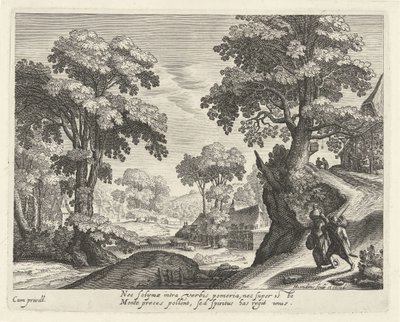 Landskap med et bondepar på landevei av Hendrick Hondius (I)