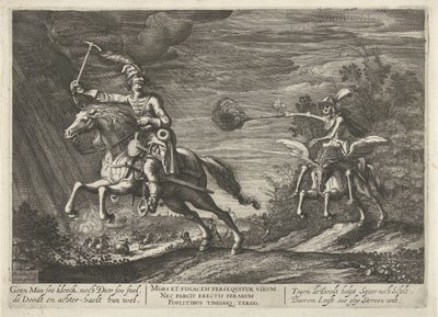 Rytter og Døden No Man soo kloeck, nor Animal soo fort, dreper og finner dem godt (tittel på objekt) av Hendrick Hondius (I)