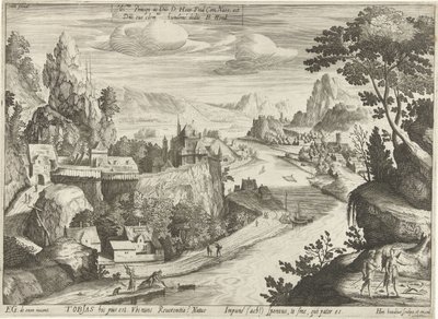 Tobias og engelen fanger fisken i Tigris av Hendrick Hondius (I)