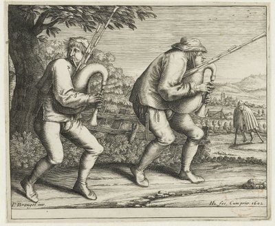 To sekkepipere Pilgrimsreise til Molenbeek (serietittel) av Hendrick Hondius (I)