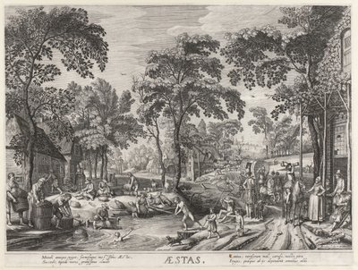 Sommer, et selskap ved en innsjø Aestas (tittel på objekt) The Four Seasons (serietittel) av Hendrick Hondius (I)