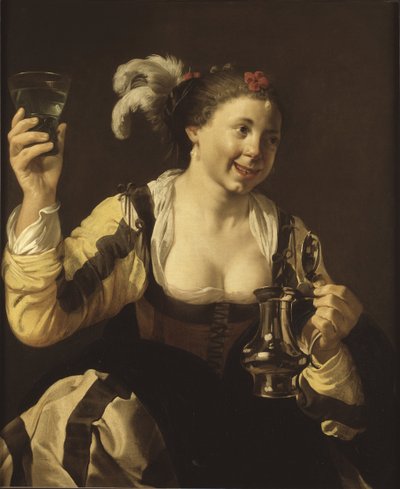 A girl holding a glass (le gout, serie des cinq sens) - A Girl Holding a Glass (Taste. From the Series ""The Five Senses"), av Terbrugghen, Hendrick Jansz (1588-1629). olje på lerret av Hendrick Jansz Terbrugghen