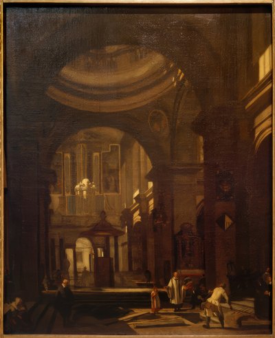 Interiør i en katolsk kirke med kuppel av Hendrick Jurianesz van Streek