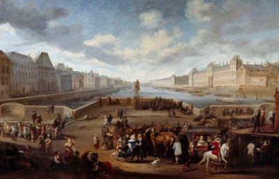 Utsikt over Paris med Louvre, tatt fra Henri IV-broen (Actuel Pont Neuf). Maleri av Hendricks Mommers (1623-1693) av Hendrick Mommers