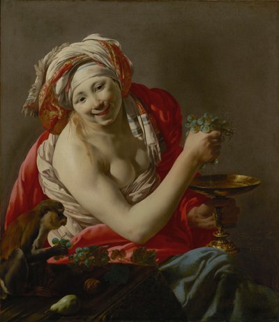 Bacchante med en ape av Hendrick ter Brugghen