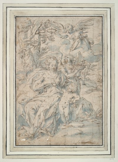 Jomfru og barn med to engler av Hendrick de Clerck