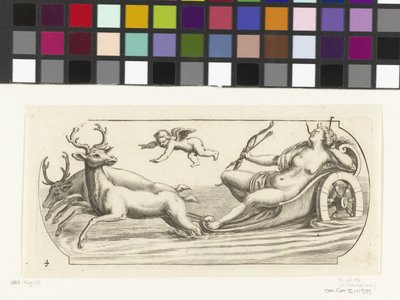 Diana på en vogn Nouveau Livre des Dieux et Deeßes De la Marine Bouckje of Sea Gods and Goddesses (serietittel) av Hendrick de Keyser (I)
