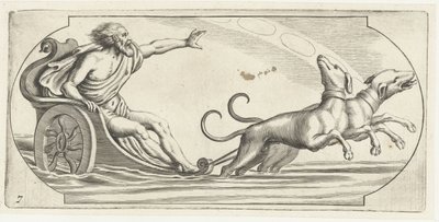 En havgud på en vogn Nouveau Livre des Dieux et Deeßes De la Marine Bouckje of Sea Gods and Goddesses (serietittel) av Hendrick de Keyser (I)