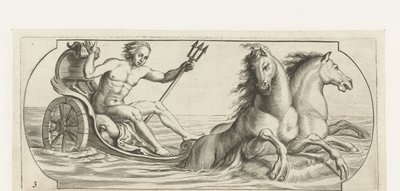 Neptun på en vogn Nouveau Livre des Dieux et Deeßes De la Marine Bouckje of Sea Gods and Goddesses (serietittel) av Hendrick de Keyser (I)