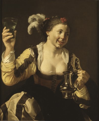 En jente som holder et glass, ca. 1620 av Hendrick ter Brugghen
