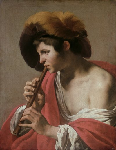 Knave spiller en blokkfløyte, 1621 av Hendrick ter Brugghen