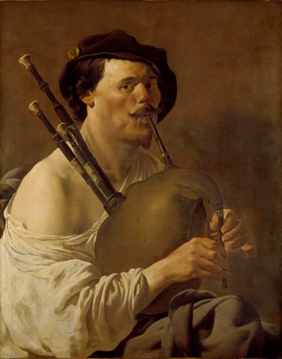 Portrett av en mann som spiller sekkepipen, 1624 av Hendrick ter Brugghen