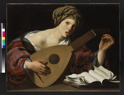 Ung kvinne som stemmer en lutt, ca. 1626-27 av Hendrick ter Brugghen
