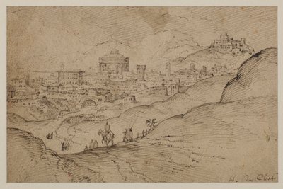 Landskap med utsikt over en by, 1500-tallet av Hendrick van Cleve