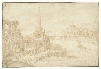Obelisk ved siden av ruinene av regionene, landene, Fundorum (...) (serietittel) av Hendrick van Cleve