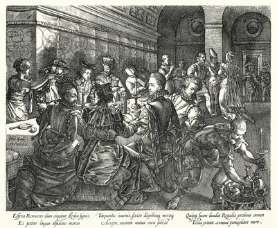 Banketten i huset til Tarquinius (gravering) av Hendrik (after) Goltzius