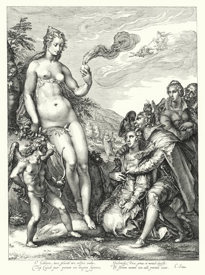 Venus, Amor og de to elskersparene (gravering) av Hendrik (after) Goltzius