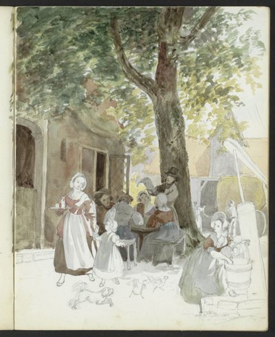 Landsbygate med brønn og figurer av Hendrik Abraham Klinkhamer