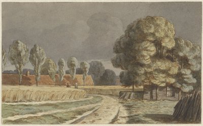 Kornåker mellom husene under et truende tordenvær i Hilversum av Hendrik Abraham Klinkhamer