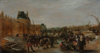 Lek på en frossen kanal i en by, ca. 1615–1620 (olje på panel) av Hendrik Avercamp