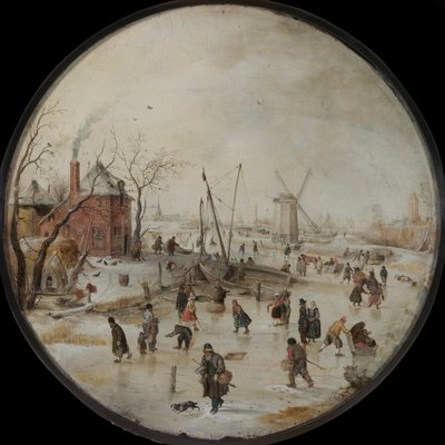 Frozen River med skatere - Peinture de Hendrick Avercamp av Hendrik Avercamp