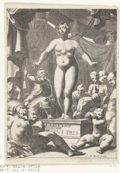 Naken kvinne med fem barmer Tittelside for Fortunius Licetus, De Monstris, Amsterdam 1665 av Hendrik Bary