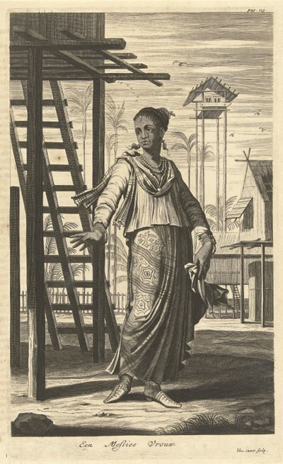 Portrett av en kvinne av blandet etnisitet En masticekvinne (tittel på objekt) av Hendrik Causé