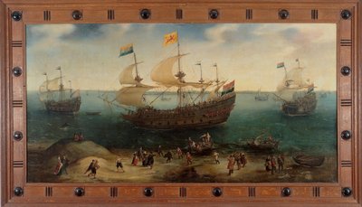 Amsterdam fire-mastet skip De Hollandsche Tuyn og andre skip vender tilbake fra Brasil under kommando av Paulus van Heerden av Hendrick Cornelisz. Vroom