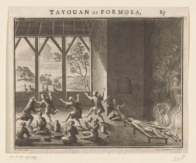 En del av begravelsesritualet til innbyggere i Formosa Tayouan fra Formosa (tittel på objekt) av Hendrik Frans Diamaer