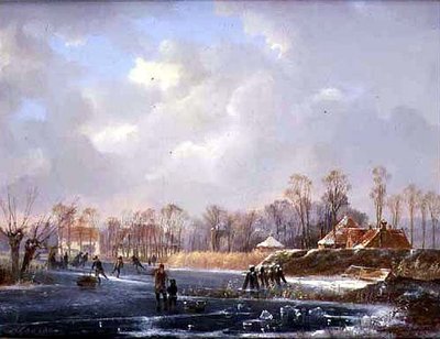 Landskap med figurer på en frossen elv (olje på lerret) av Hendrik Gerrit ten Cate
