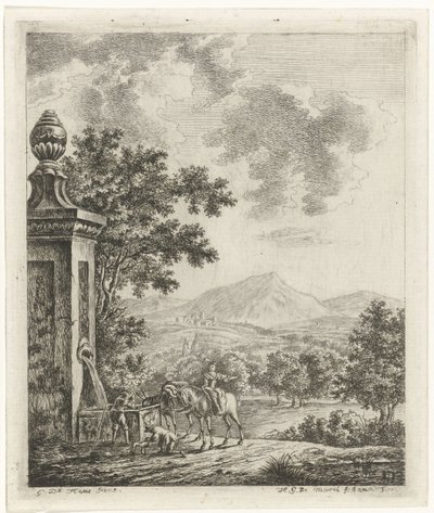 Landskap med figurer ved en brønn av Hendrik Godart de Marée