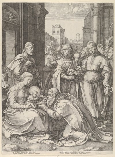Tilbedelse av Magi,.n.d., n.d.. av Hendrik Goltzius