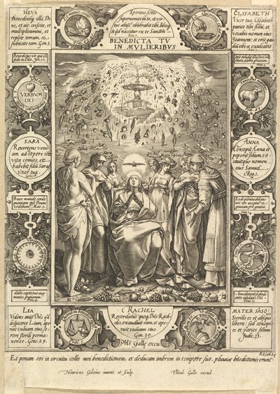 Velsignet er du blant kvinner, fra kristne og profane allegorier. av Hendrik Goltzius