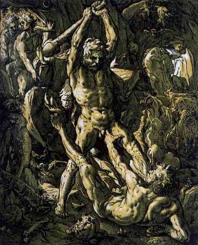 Hercules dreper Cacus av Hendrik Goltzius